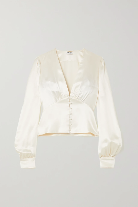 유럽직배송 생로랑 SAINT LAURENT Hammered silk-satin blouse 22527730566238144