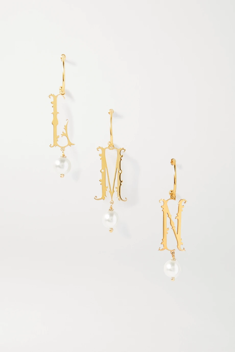 유럽직배송 시몬로샤 싱글 귀걸이 SIMONE ROCHA Initial gold-plated faux pearl single hoop earring 2204324139099617
