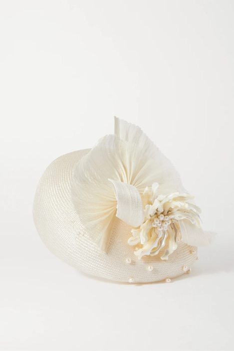 유럽직배송 Merve Bayindir Anne pearl-embellished silk and abaca-blend hat 30828384629349480