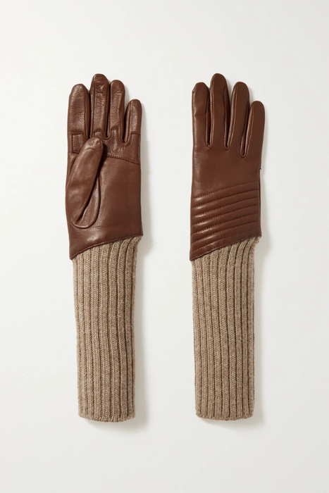 유럽직배송 AGNELLE Delia quilted leather and ribbed alpaca gloves 20346390236415467