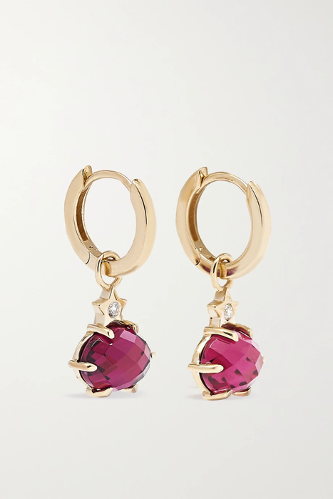 유럽직배송 ANDREA FOHRMAN Mini Cosmo 14-karat gold, moonstone and diamond hoop earrings 9465239339546889