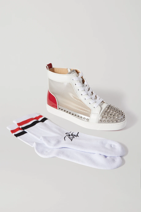 유럽직배송 크리스찬루부탱 하이탑 스니커즈 CHRISTIAN LOUBOUTIN Sosoxy Spikes Donna mesh and leather high-top sneakers and cotton socks set 26191867424542304