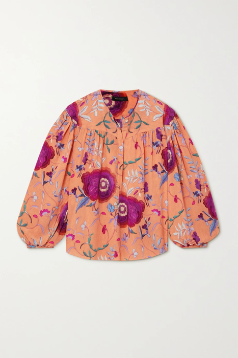유럽직배송 이자벨마랑 블라우스 ISABEL MARANT Brunille gathered embroidered silk-blend crepe blouse 25185454455638412