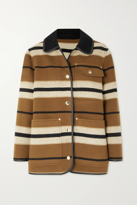 유럽직배송 버버리 자켓 BURBERRY Leather-trimmed striped wool jacket 24772899113404591