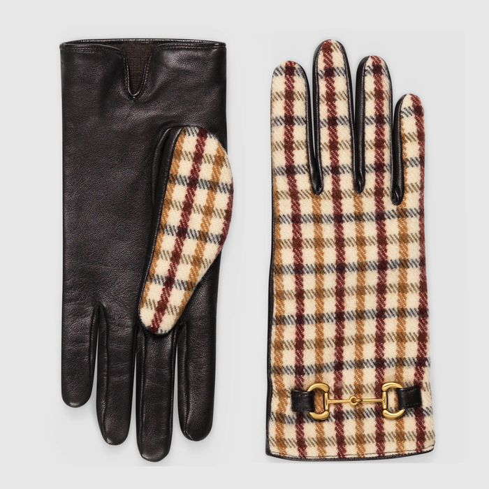 유럽직배송 구찌 GUCCI Gucci Check wool gloves with leather 6036353SAAG9264