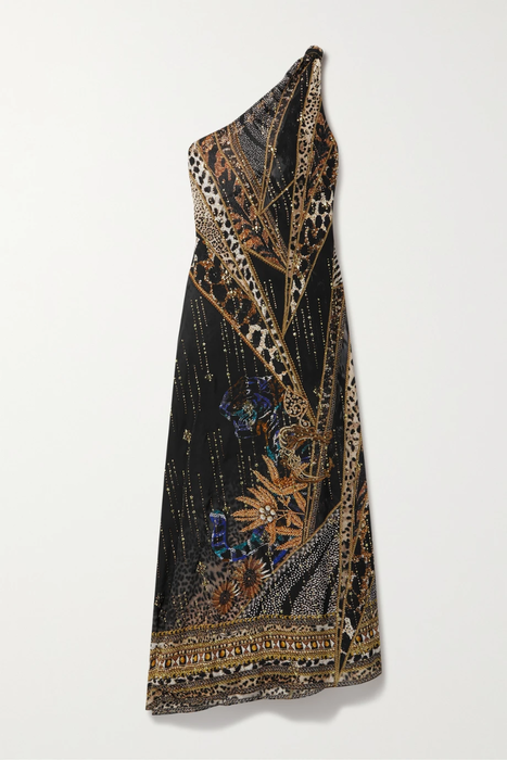 유럽직배송 CAMILLA One-shoulder embellished printed silk-crepe maxi dress 27086482324475180