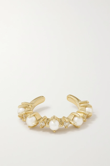 유럽직배송 마테오 이어 커프 MATEO The Little Things 14-karat gold, pearl and diamond ear cuff 34344356237475465