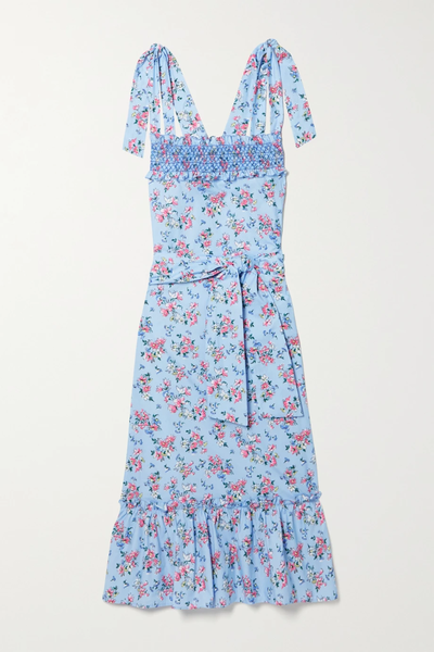 유럽직배송 로레타카포니 원피스 LORETTA CAPONI Armida belted ruffled smocked floral-print cotton-poplin maxi dress 34344356236523405
