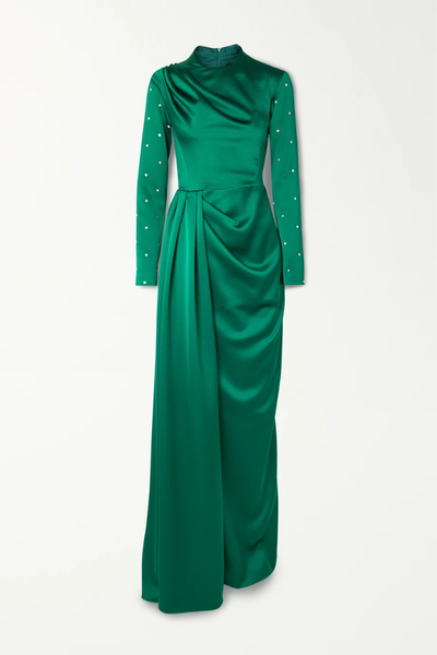 유럽직배송 라사리오 RASARIO Crystal-embellished draped satin gown 36856120585430914