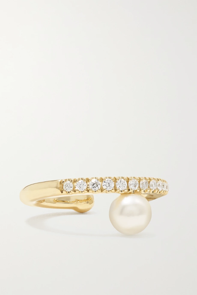 유럽직배송 미즈키 이어 커프 MIZUKI 14-karat gold, diamond and pearl ear cuff 36856120585520747