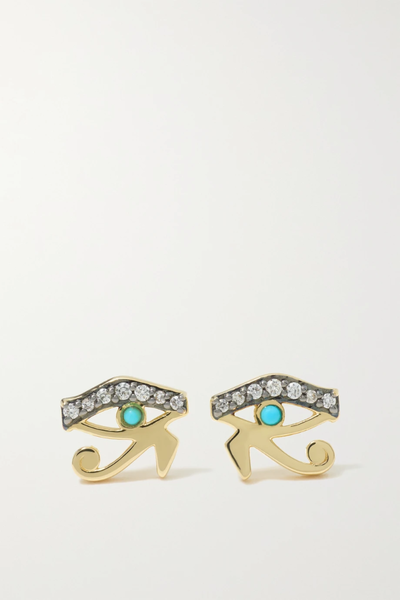 유럽직배송 SORELLINA Eye of Horus 18-karat gold, rhodium, diamond and turquoise earrings 43769801097807625