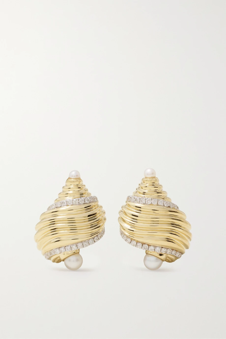 유럽직배송 이본레옹 귀걸이 YVONNE LÉON 9-karat gold, pearl and diamond earrings 33258524072366344