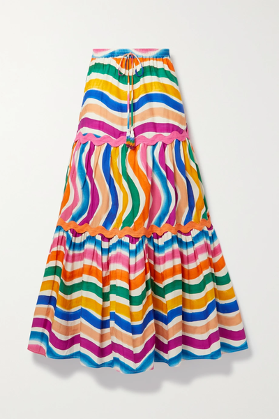 유럽직배송 팜리오 스커트 FARM RIO Dancing Stripes ric rac-trimmed printed cotton-poplin maxi skirt 38063312420578442