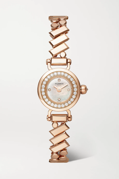 유럽직배송 HERMÈS TIMEPIECES Faubourg Polka 15.5mm very small 18-karat rose gold, mother-of-pearl and diamond watch 36856120585388400