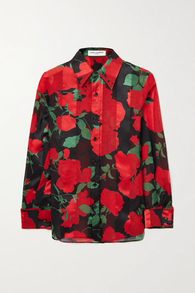유럽직배송 생로랑 셔츠 SAINT LAURENT Floral-print silk-twill shirt 38063312419756656