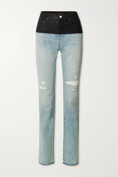 유럽직배송 아미리 청바지 AMIRI Leather-paneled distressed denim high-rise slim-leg jeans 24772899113273337