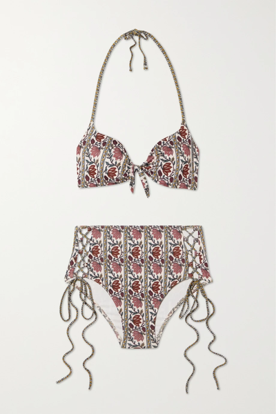 유럽직배송 HANNAH ARTWEAR Bardot lace-up floral-print halterneck bikini 36856120584991144