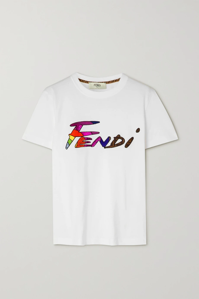 유럽직배송 펜디 티셔츠 FENDI Sequined brushed cotton-jersey T-shirt 33258524072000707