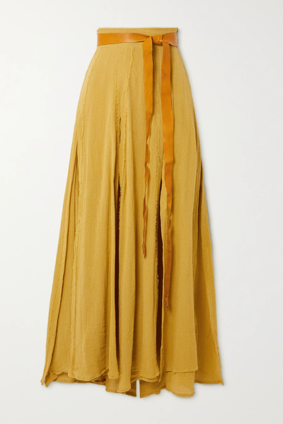 유럽직배송 CARAVANA Suuk leather-trimmed frayed cotton-gauze maxi wrap skirt 36856120584981914