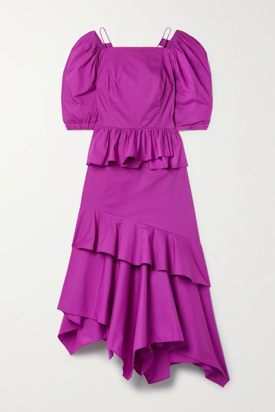 유럽직배송 울라존슨 원피스 ULLA JOHNSON Marie open-back asymmetric ruffled tiered cotton-poplin midi dress 32027475400263820