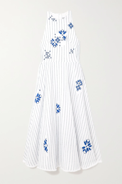 유럽직배송 RUE MARISCAL Fringed striped cotton-jacquard midi dress 29419655931995245
