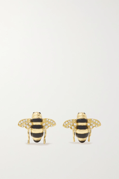 유럽직배송 SABBADINI Baby Bee 18-karat gold, lacquer and diamond earrings 38063312418059049