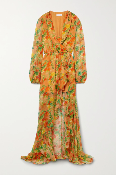 유럽직배송 캐롤라인 콘스타스 원피스 CAROLINE CONSTAS Vivian asymmetric wrap-effect ruffled floral-print silk-chiffon maxi dress 38063312421023201
