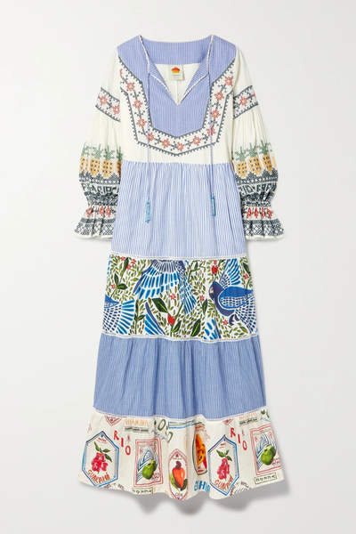 유럽직배송 팜리오 원피스 FARM RIO Paneled embroidered printed cotton-voile maxi dress 38063312420578436
