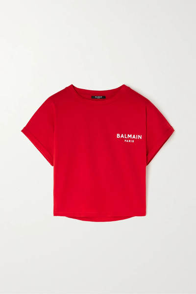 유럽직배송 발망 티셔츠 BALMAIN Cropped flocked cotton-jersey T-shirt 38063312419790802