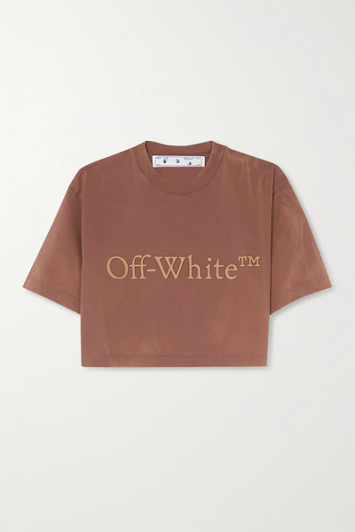 유럽직배송 오프화이트 티셔츠 OFF-WHITE Laundry cropped printed stretch-cotton jersey T-shirt 38063312418478781