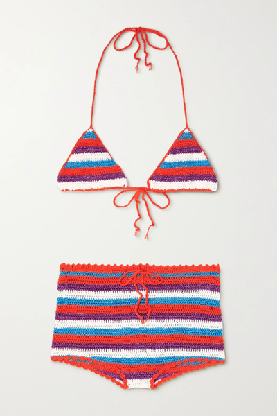 유럽직배송 ROSE CARMINE Metallic crochet-knit cotton bikini 36856120584981890