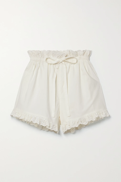 유럽직배송 도엔 DÔEN + NET SUSTAIN Enna broderie anglaise-trimmed organic cotton-poplin pajama shorts 29419655932713082