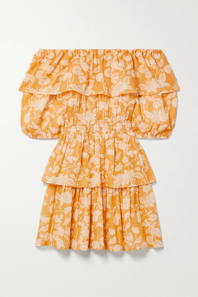 유럽직배송 미구엘리나 미니원피스 MIGUELINA Basil off-the-shoulder shirred tiered floral-print cotton-voile mini dress 33258524072413595