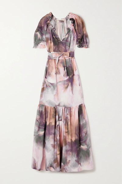 유럽직배송 ANNA MASON Bardot tie-detailed tiered printed linen maxi dress 33258524072724924