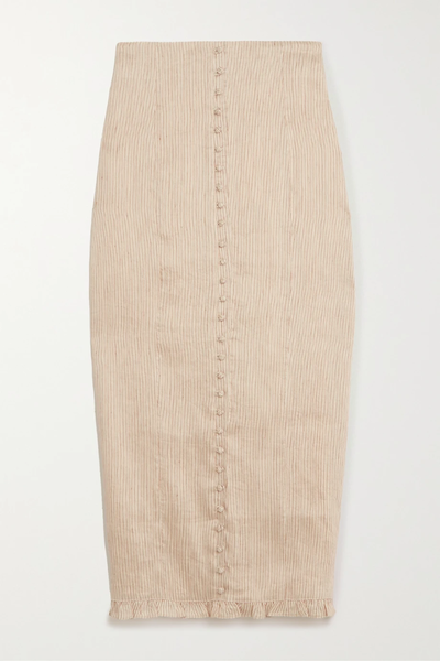 유럽직배송 JOSLIN Eden ruffled striped linen and silk-blend midi skirt 38063312420568666