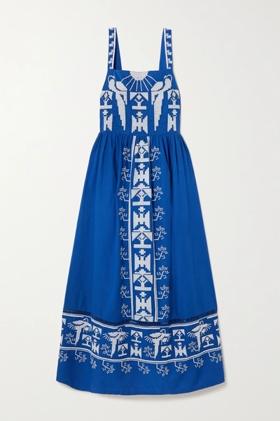 유럽직배송 팜리오 원피스 FARM RIO Bow-detailed embroidered linen-blend poplin maxi dress 42247633207923512