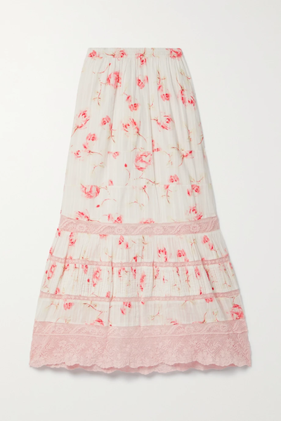 유럽직배송 러브샤크팬시 스커트 LOVESHACKFANCY Quill tiered lace-trimmed floral-print cotton-voile midi skirt 42247633207923533