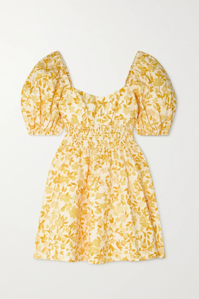 유럽직배송 PEONY + NET SUSTAIN smocked floral-print linen mini dress 34344356237478514