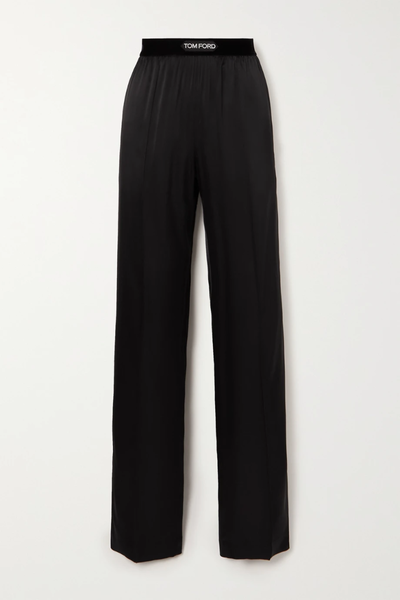 유럽직배송 톰포드 팬츠 TOM FORD Velvet-trimmed silk and Lyocell-blend satin wide-leg pants 42247633208084261