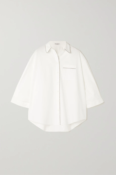 유럽직배송 브루넬로쿠치넬리 셔츠 BRUNELLO CUCINELLI Bead-embellished cotton-poplin shirt 38063312420409576
