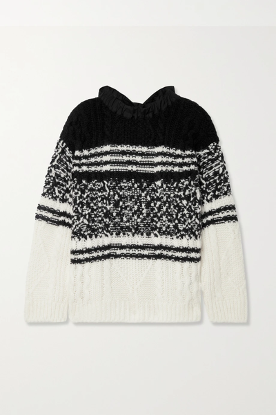 유럽직배송 레드발렌티노 스웨터 REDVALENTINO Taffeta-trimmed striped cable-knit turtleneck sweater 43769801095382359