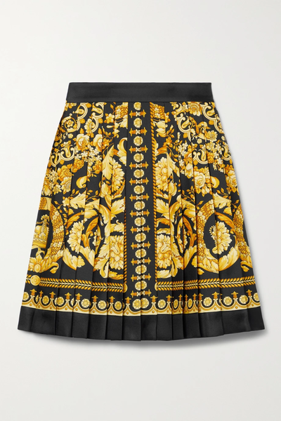 유럽직배송 베르사체 미니스커트 VERSACE Pleated printed silk-twill mini skirt 43769801095560142