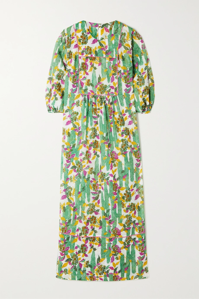 유럽직배송 로레타카포니 원피스 LORETTA CAPONI Ariel metallic embroidered floral-print cotton-voile maxi dress 42247633207904573