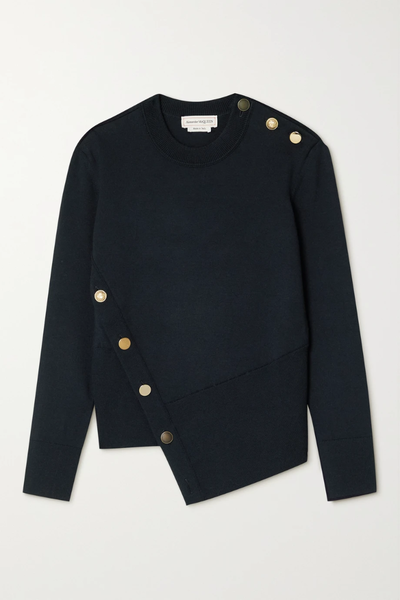 유럽직배송 알렉산더맥퀸 스웨터 ALEXANDER MCQUEEN Asymmetric button-detailed wool-blend sweater 1647597284013350