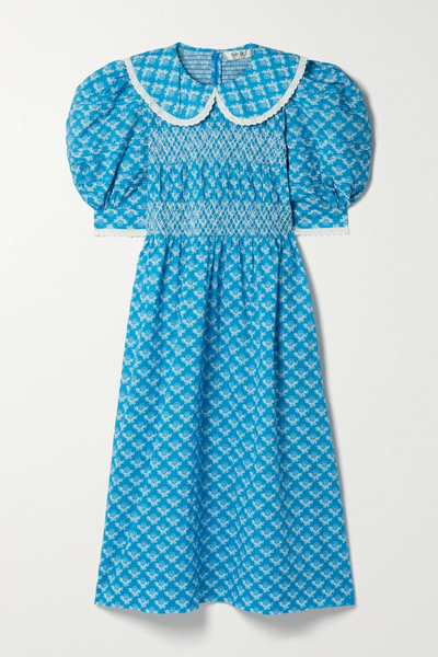 유럽직배송 SEA Annika broderie anglaise-trimmed smocked floral-print cotton midi dress 1647597284004688