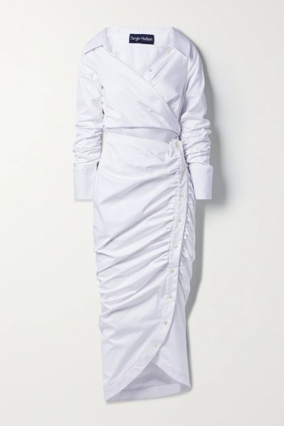 유럽직배송 SERGIO HUDSON Asymmetric cutout ruched cotton-blend poplin midi wrap dress 38063312419153693