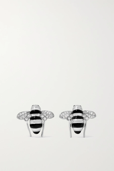 유럽직배송 SABBADINI Baby Bee 18-karat white gold, lacquer and diamond earrings 1647597283804142