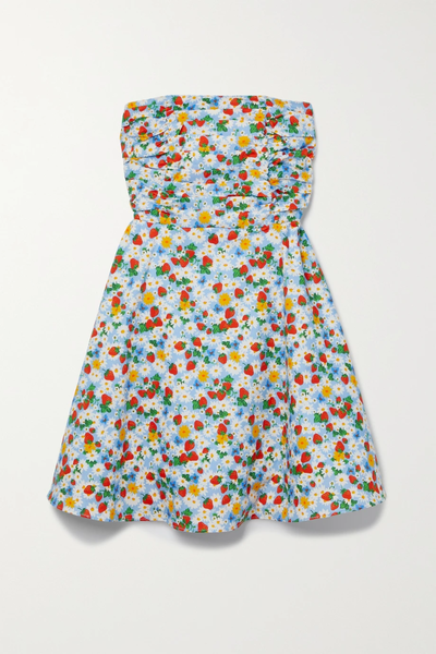 유럽직배송 HVN Karla strapless ruched printed cotton-blend poplin mini dress 38063312420348290