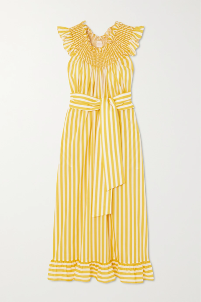 유럽직배송 로레타카포니 원피스 LORETTA CAPONI Delfina belted smocked striped cotton-poplin midi dress 42247633207904663