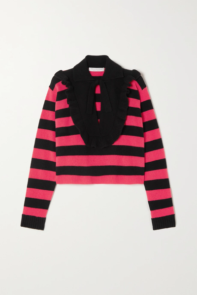 유럽직배송 필라소피디로렌조세라피니 스웨터 PHILOSOPHY DI LORENZO SERAFINI Bow-detailed ruffled striped wool and cashmere-blend sweater 43769801095795836
